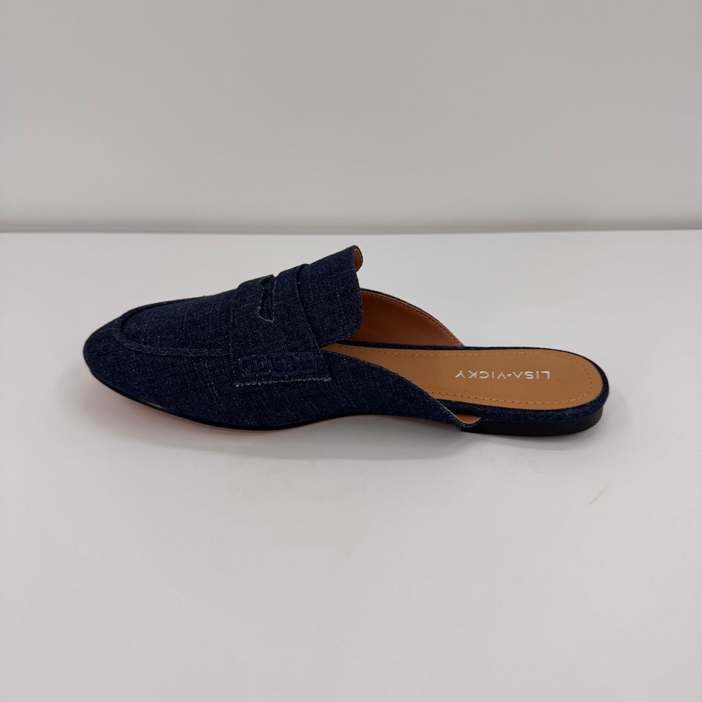 Lisa Vicky Enrich Women's 7.5 M NEW Dark Blue Denim Penny Loafer Mules Slide On - Picture 12 of 14